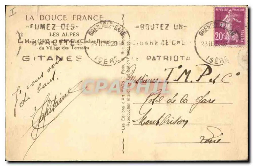 La Meije (3987 m) e o Velho Campanário Romano — do Povoado das Terrasses — As Edições de Arte 'VYON' Paris, n° 17 - Verso