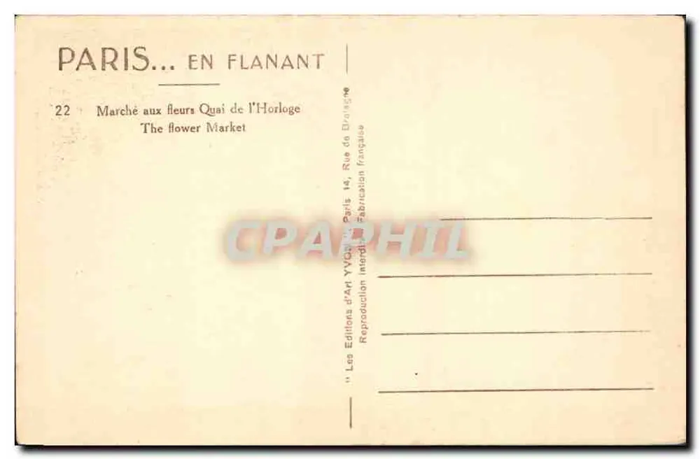 Paris... en Flanant — Blumenmarkt Quai de l'Horloge — Yvon, Nr. 22 - Rückseite