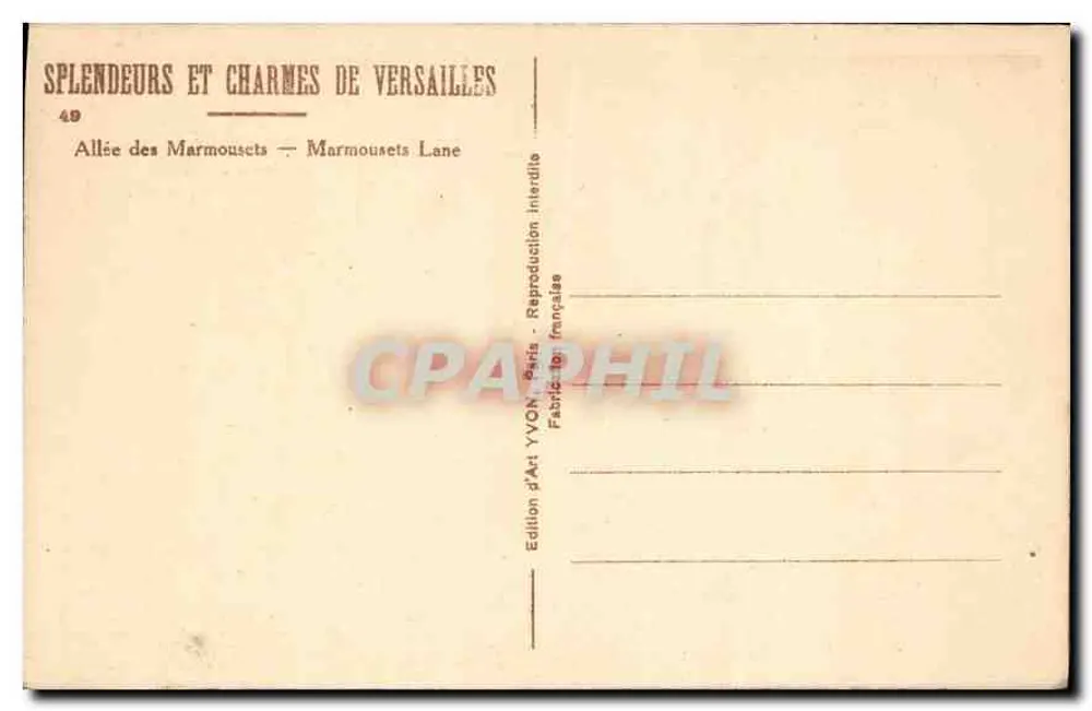 Avenida dos Marmousets — Versailles — Edição de Arte YVON - Verso