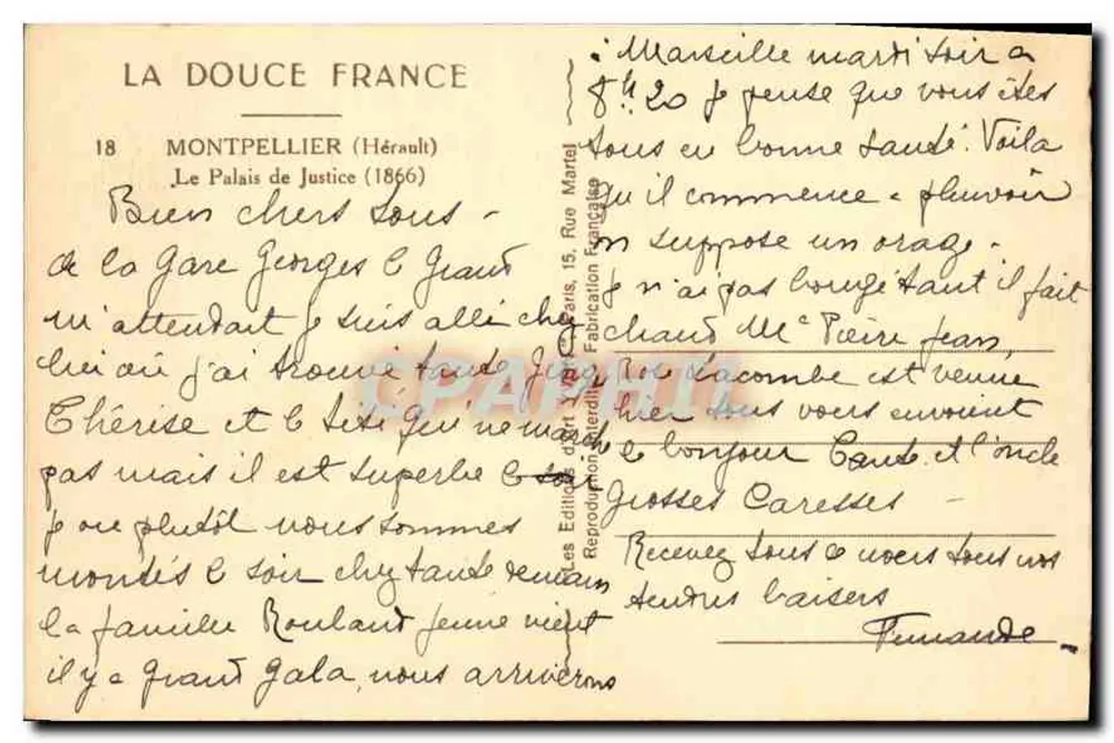 Das Gerichtsgebäude — Montpellier (Hérault) — Verlag: La Douce France, Nr. 18 - Rückseite