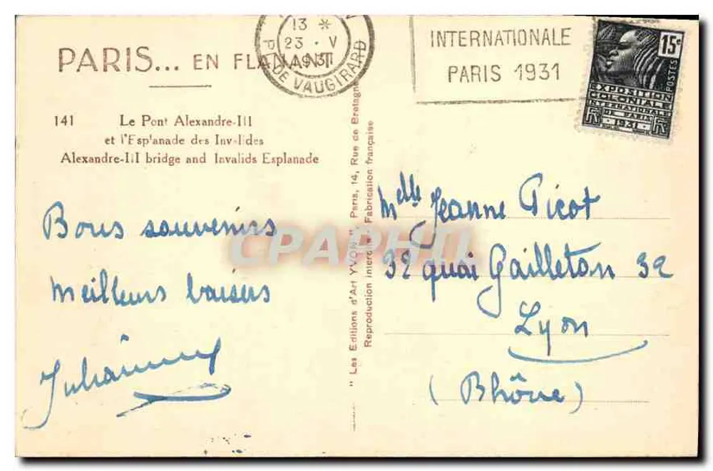 Paris — Der Pont Alexandre-III und die Esplanade des Invalides — Éditions d'Art Yvon - Rückseite