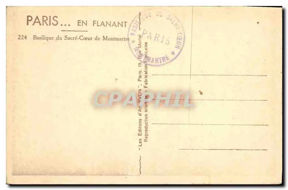 Basilika des Heiligen Herzens von Montmartre — Paris — Éditions d'Art-WON - Rückseite