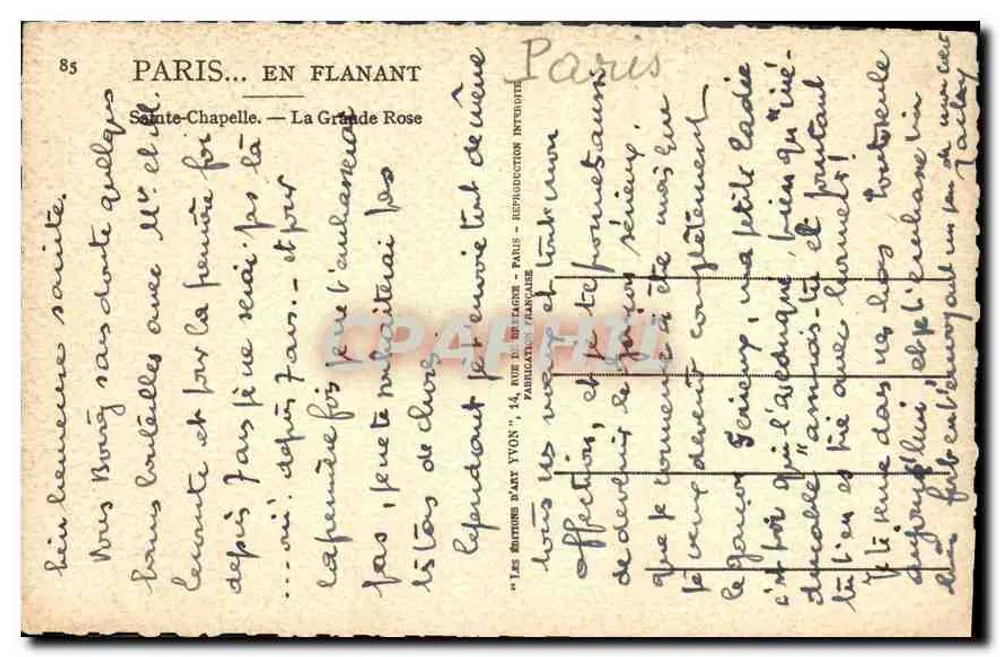 São Chapelle — A Grande Rosa — Edição Yvon, Paris - Verso