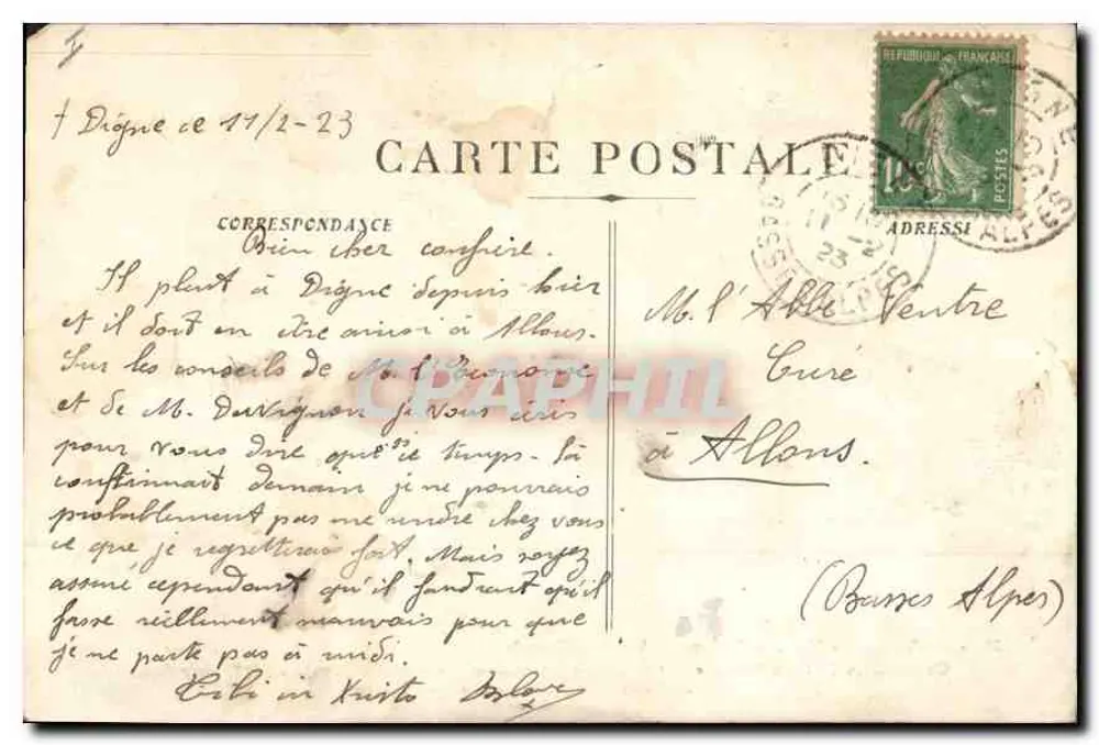 Marseille - N.-D. de la Garde - Antiga Capela — editor F. Ro, n° 294 - Verso