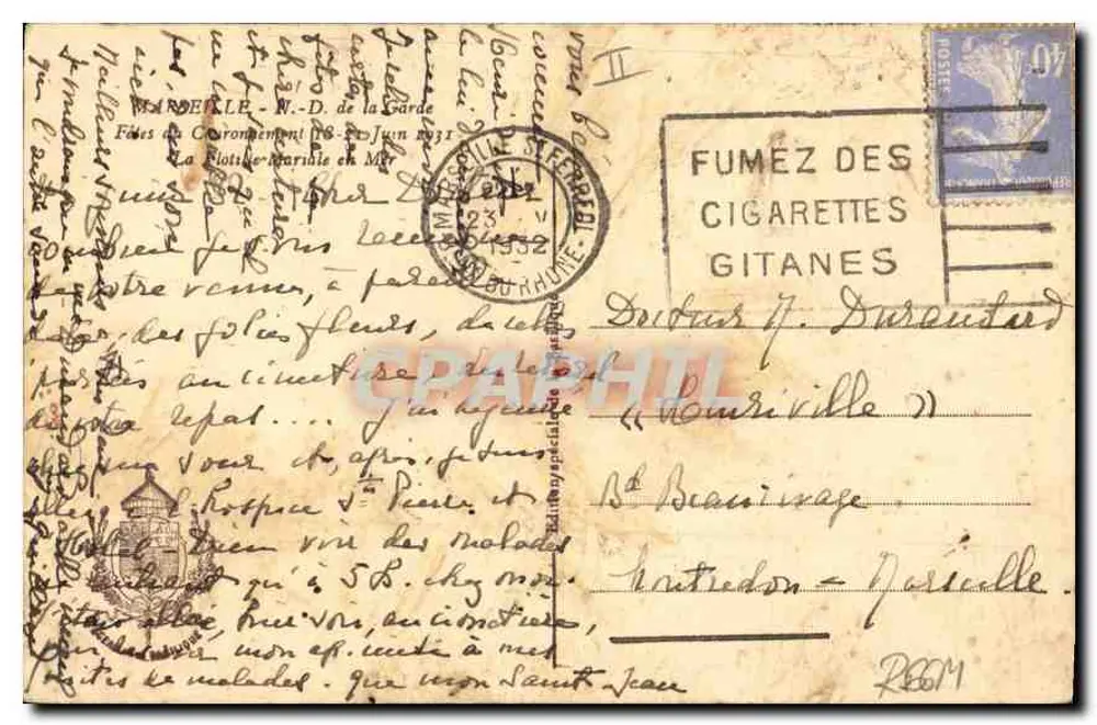 Porto de Marselha — Festas do Coroamento 28-30 junho 1932 — editor não identificado - Verso
