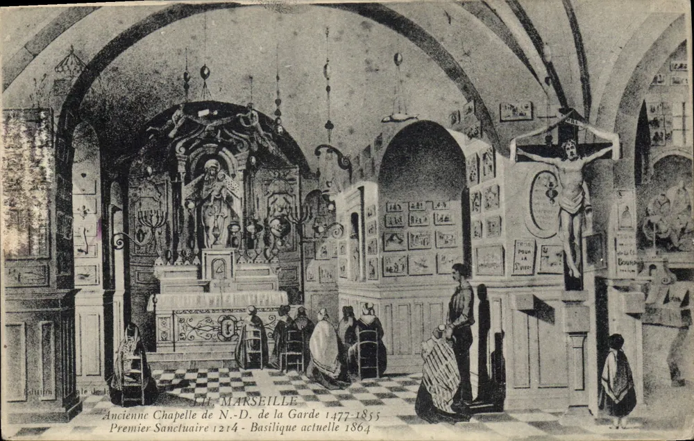 Velha Capela de N.-D. da Guarda — Basílica atual 1864 — Édition H. Marseille - Frente