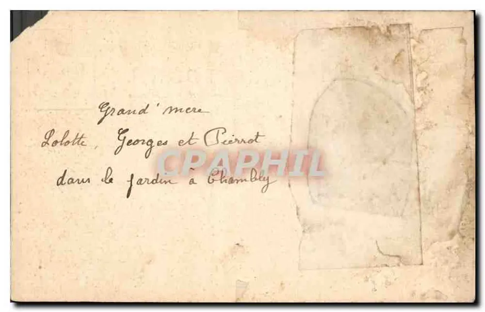 Grand'mère, Lolotte, Georges und Piéronot im Garten in Chambly — E. C. Paris - Rückseite