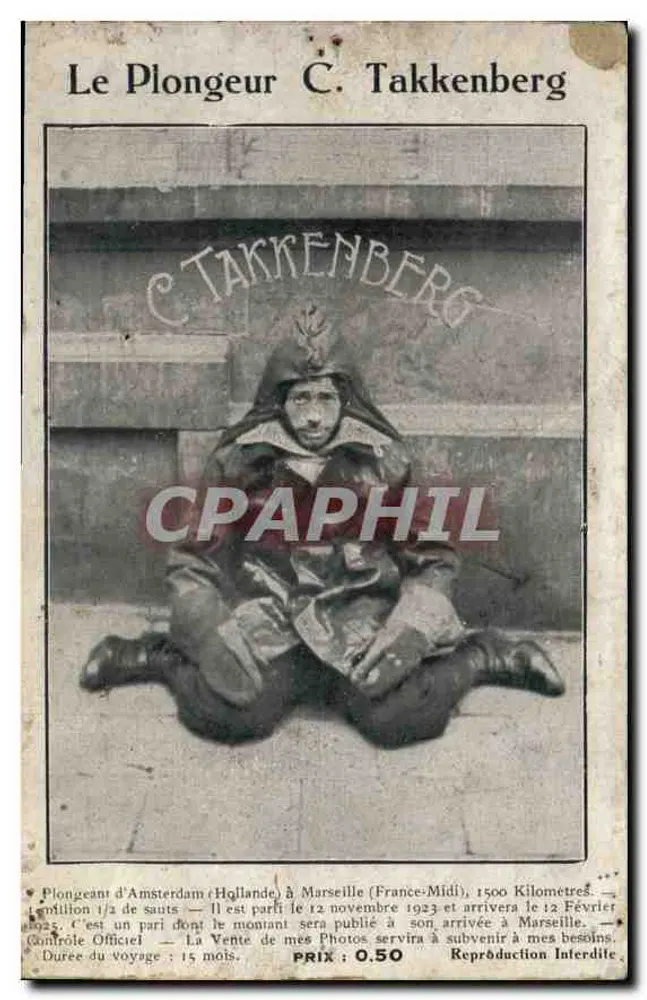 डूबोता C. Takkenberg — एम्स्टर्डम (हॉलैंड) से मार्सिले (फ्रांस-मिडी) के डूबोता — 1500 किलोमीटर — 12 नवंबर 1923 — मूल्य: 0,50 - आगे
