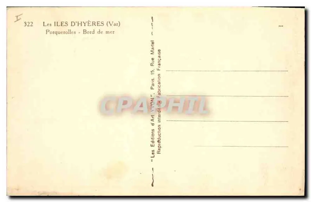 Porquerolles - Küstenrand - Die Inseln von Hyères (Var) - Éditions d'Art Lyon, Paris - Rückseite
