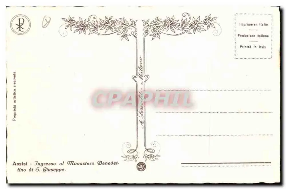Assisi — Eingang zum Benediktinerkloster S. Giuseppe — Verlag Milan - Rückseite