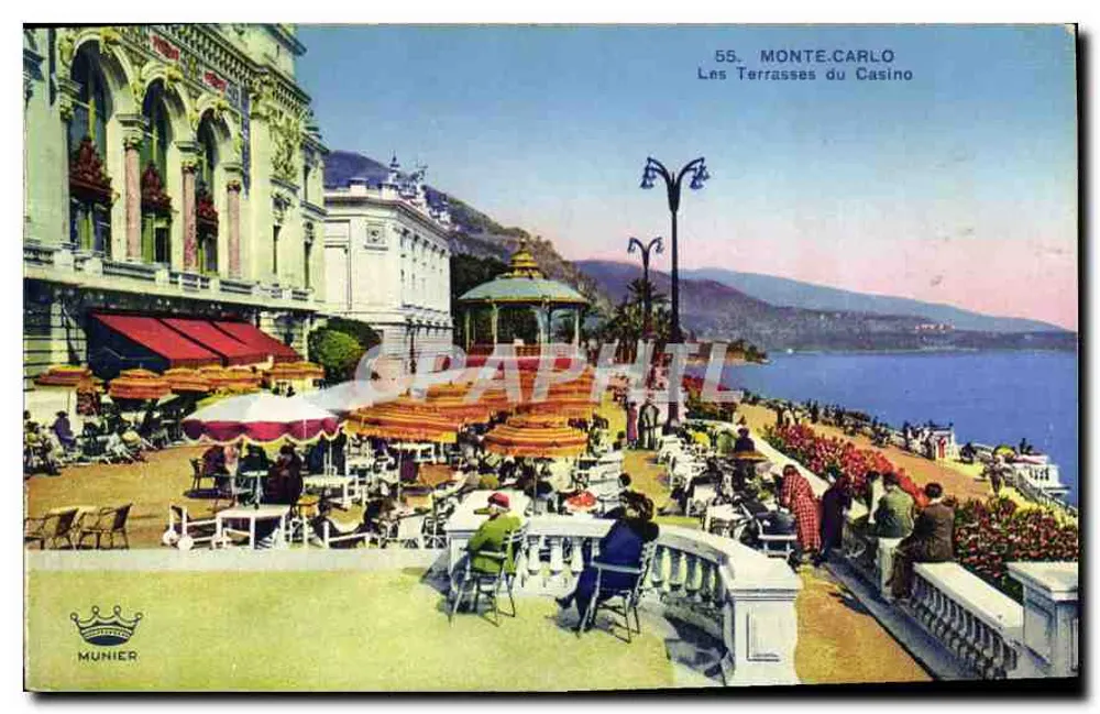 Monte-Carlo — Die Terrassen des Casinos — Éditions d'Art Munier, Nr. 55 - Vorderseite