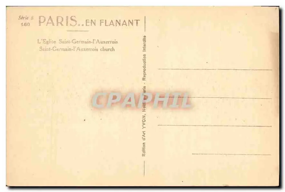 Igreja de Saint-Germain-l'Auxerrois — Paris — Edição de Arte YVON - Verso