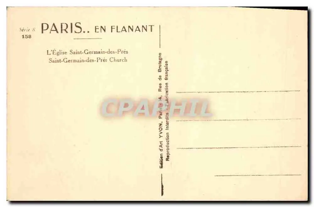 Iglesia de San Germain-des-Prés — París — Edición de Arte YVON, serie 8 n°158 - Reverso