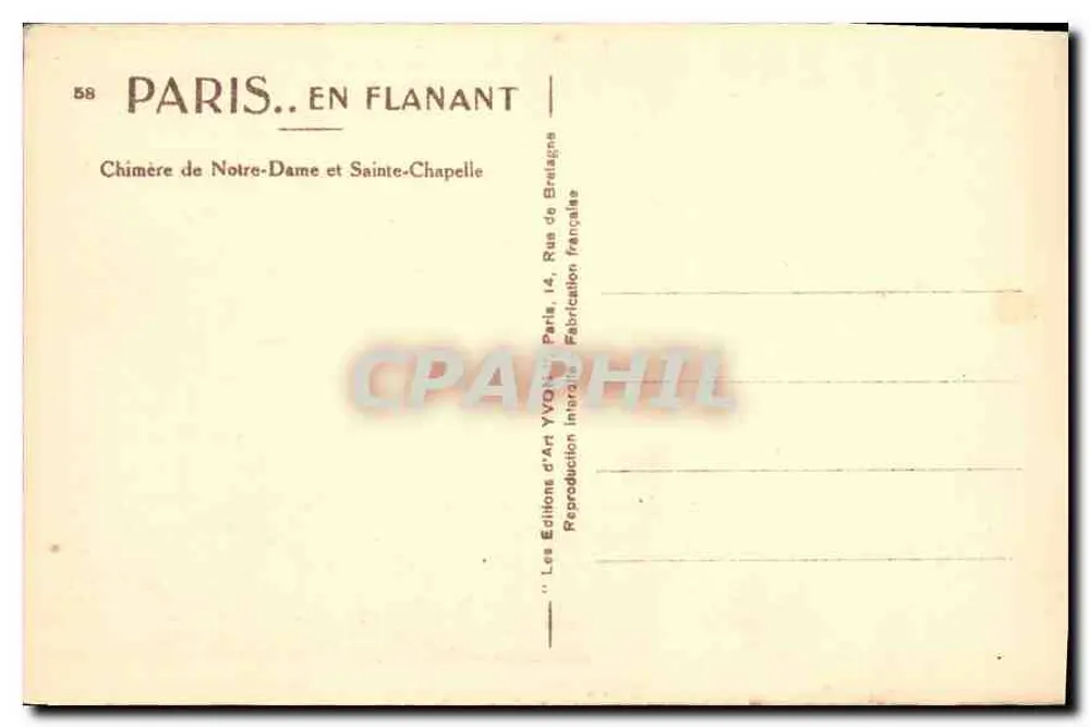 Paris. Spaziergang — Chimäre von Notre-Dame und Sainte-Chapelle — Yvon, n°58 - Rückseite