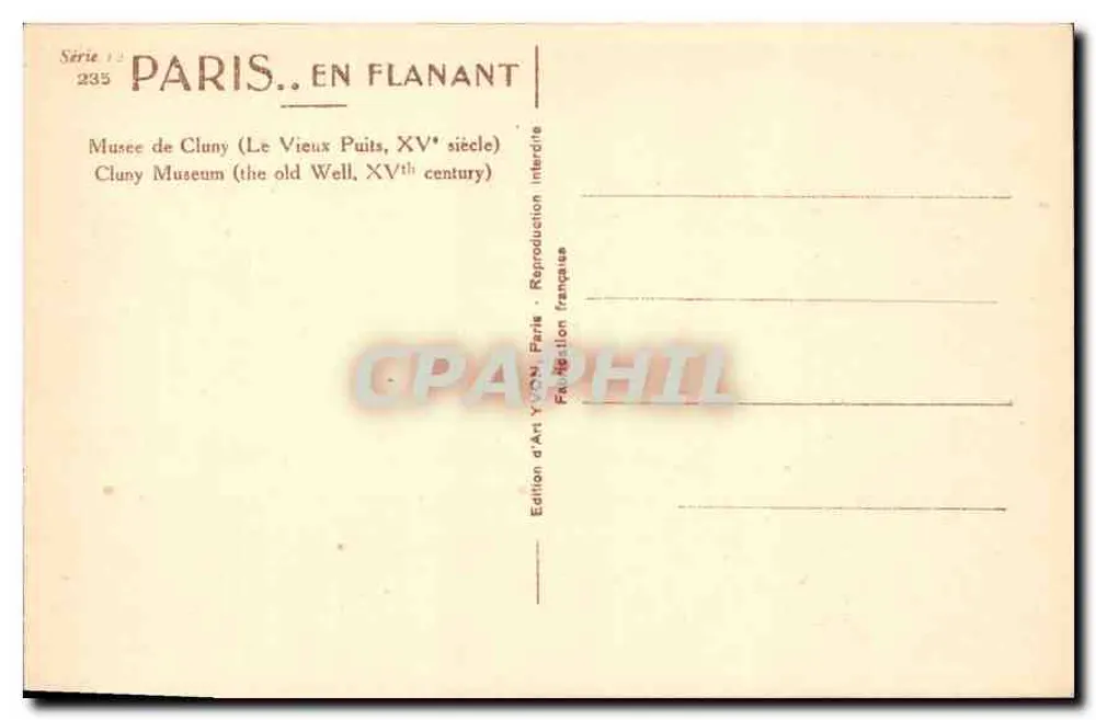Cluny - O Velho Poço — Século XV — Edição de Arte YVON, Paris, série 12 n°235 - Verso