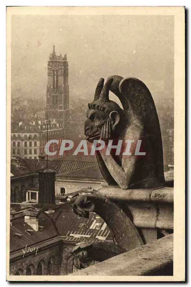 Notre-Dame de Paris — Detail der Westfassade — Chimäre (der Stryge) — Éditions Art YVON, Paris - Vorderseite
