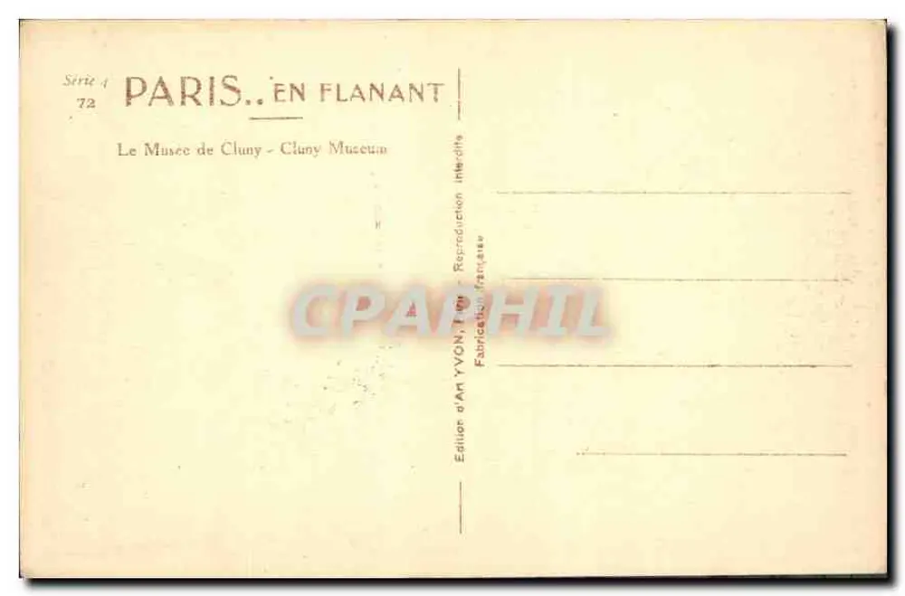 O Museu de Cluny — Paris — Série 4, n° 72, editor An Yvon - Verso