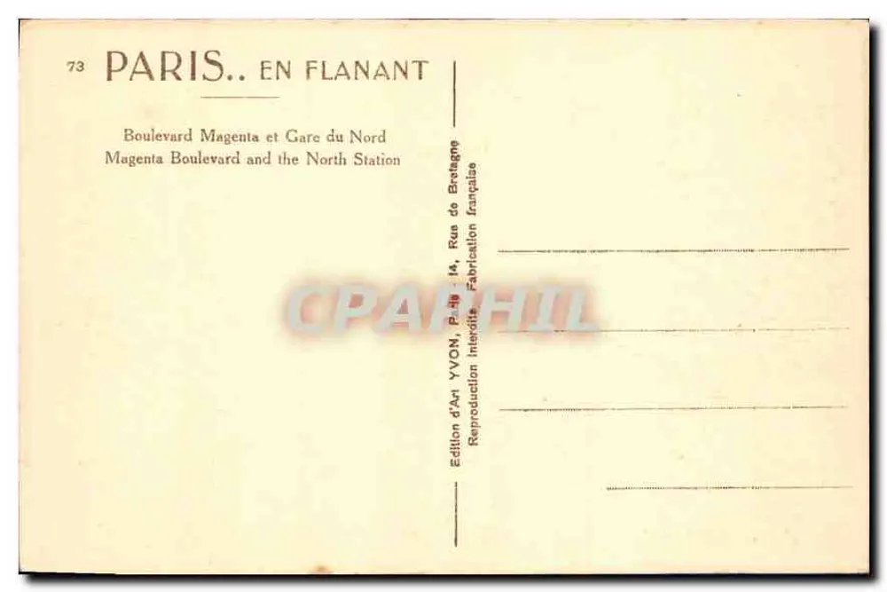 Boulevard Magenta und Bahnhof Nord — Paris — Art Edition YVON - Rückseite