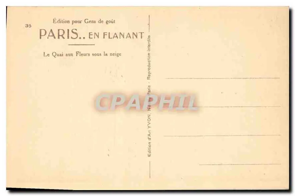 Paris — Le Quai aux Fleurs unter Schnee — Édition d'Art YVON, n°35 - Rückseite
