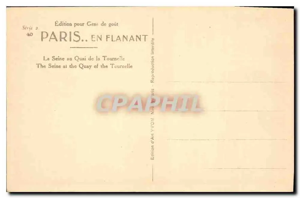 Die Seine am Quai de la Tournelle — Paris — Édition d'Art YVON - Rückseite