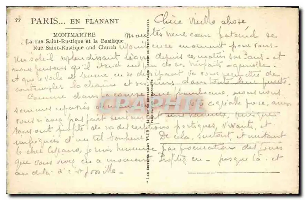 Rue des Saules — Ansicht des Sacré-Cœur — Y. Voyt, Verleger - Rückseite