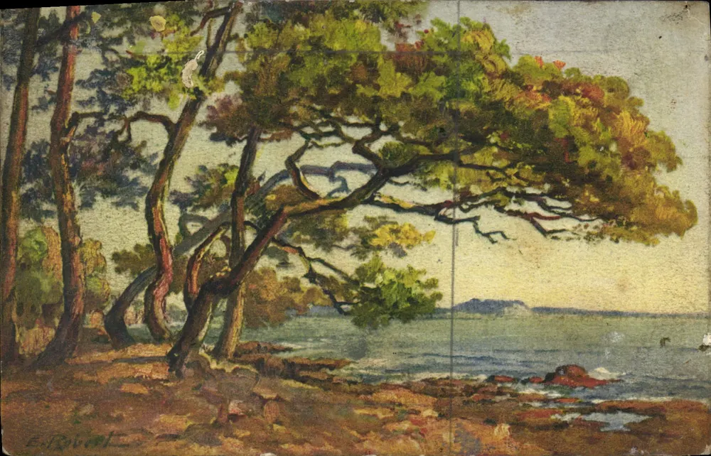 Paisagem costeira com pinheiros — pintura — Editor STK, n° 73 - Frente