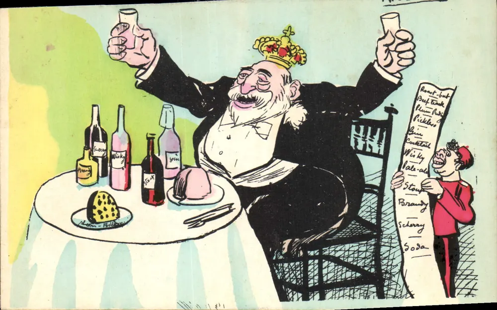 Caricature d'un roi buveur — éditeur non visible — n° de série non visible - Recto