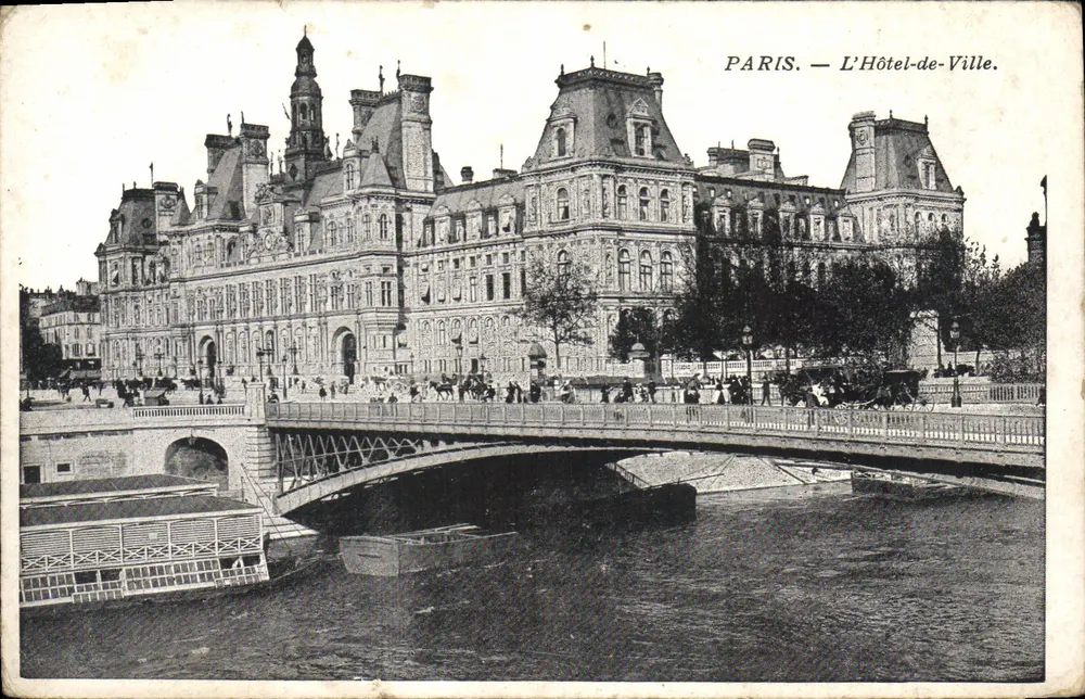 Paris — L'Hôtel-de-Ville — vista com o ponte e a Seine - Frente