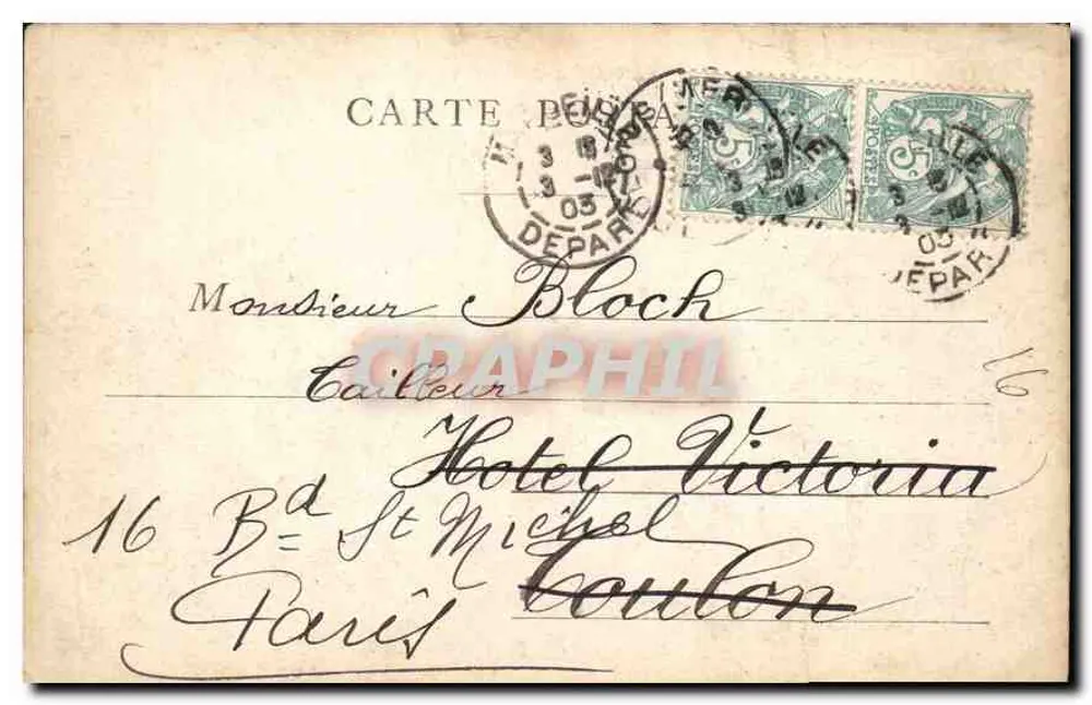 Paris - Champs-Élysées — Arco do Triunfo — L. Marty, Secretário Auxiliar dos Serviços Administrativos Marselha - Verso