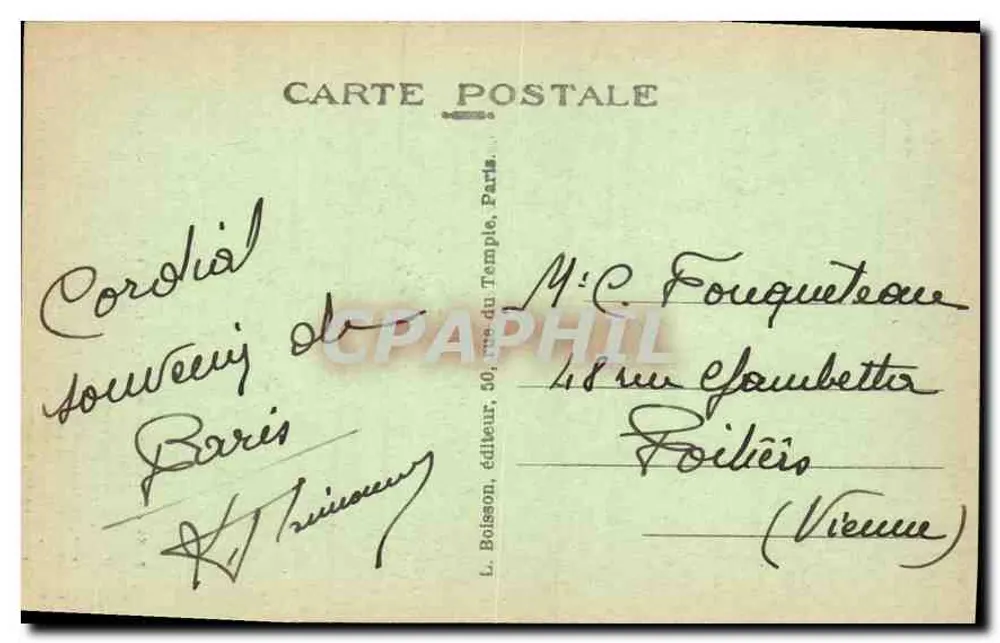 Paris — O Panteão — L. Boisson, editor, 50, rue du Temple, Paris - Verso