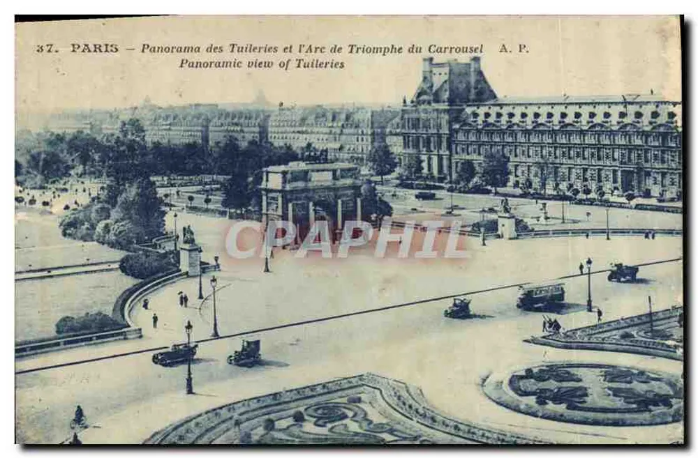 Paris — Panorama der Tuileries und des Arc de Triomphe du Carrousel — A. P. - Vorderseite