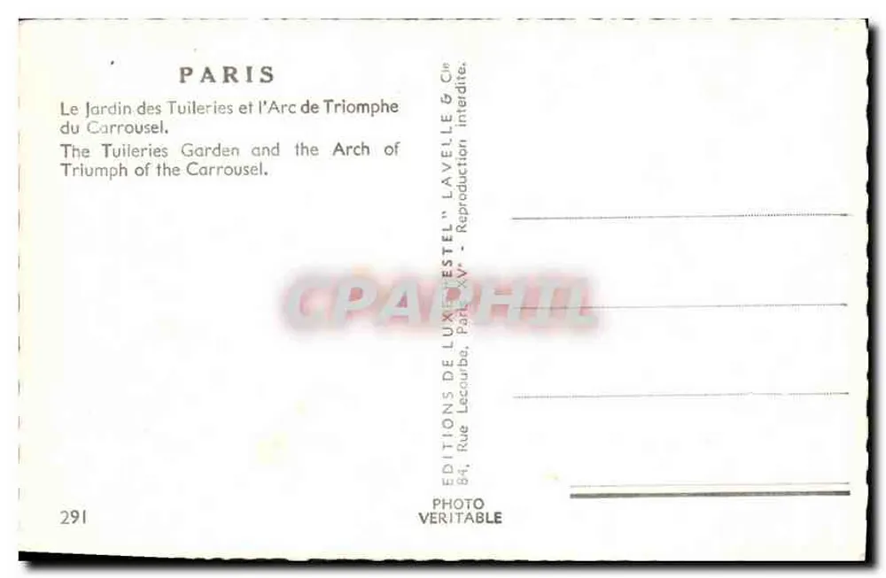 Paris — Jardin der Tuileries und Arc de Triomphe du Carrousel — Estel - Rückseite