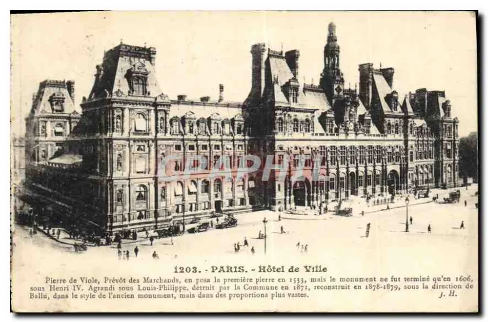 Hôtel de Ville — Paris — J. H. editor, n° 1203 - Frente