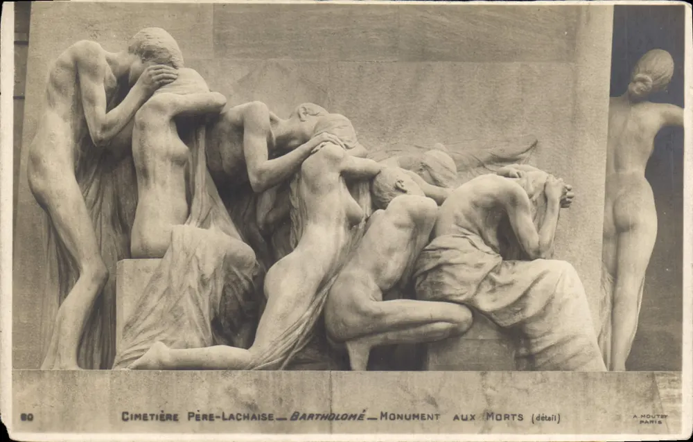 Friedhof Père-Lachaise — Bartholomé — Gedenkstein für die Toten (Detail) — A. Mouter, Paris - Vorderseite