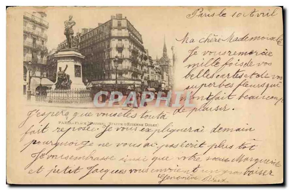 Paris - Praça Daubert, Estátua de Etienne Dolet — editor não visível, número de série não legível - Frente
