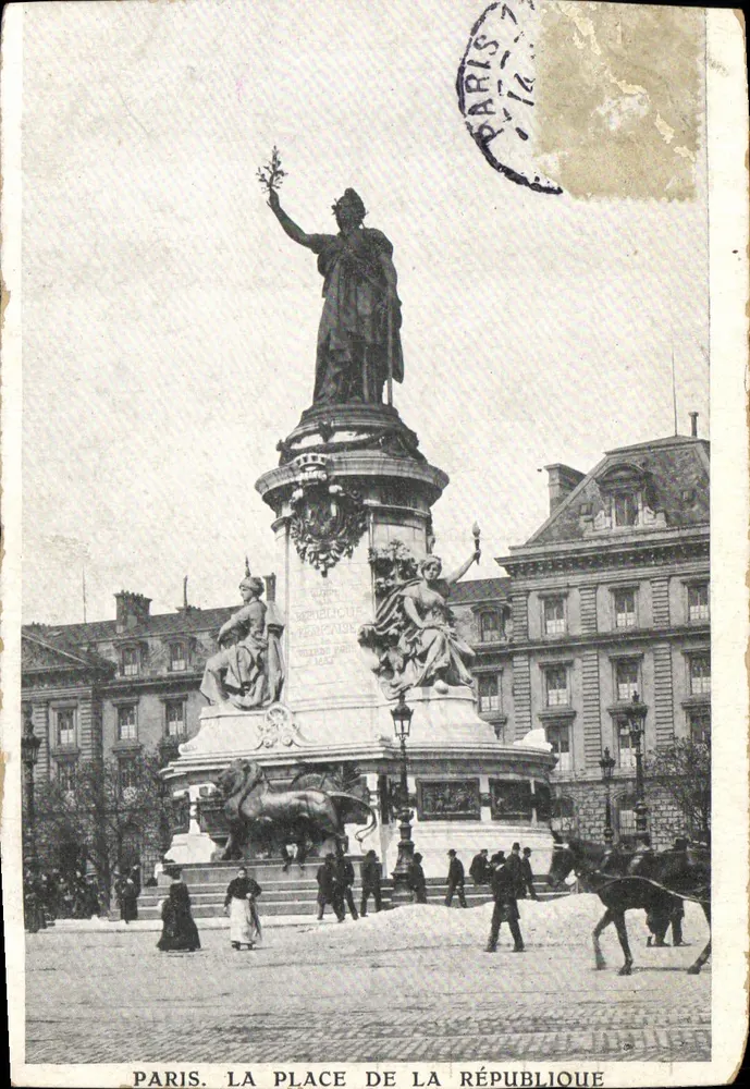 Parijs. De Place de la République — Monument van de Franse Republiek — Imp. P. Schneiner et Cie, Parijs - Voorkant