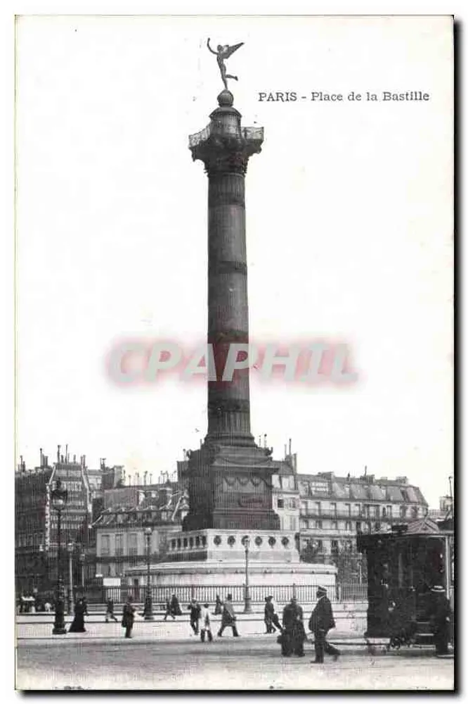 Paris - Praça da Bastilha — coluna da Bastilha com estátua de anjo — editor não visível - Frente