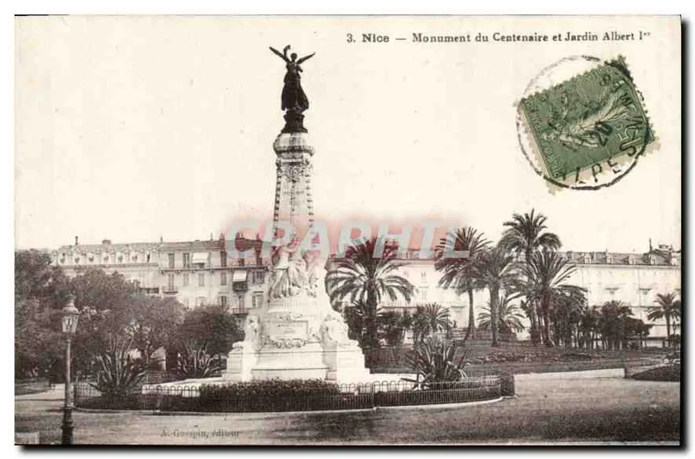 Nice — Monumento do Centenário e Jardim Albert I — A. Gorguin, editor - Frente