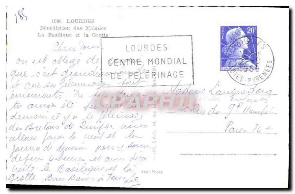 Lourdes — Pilgerung und Basilika — Real Photo - Rückseite