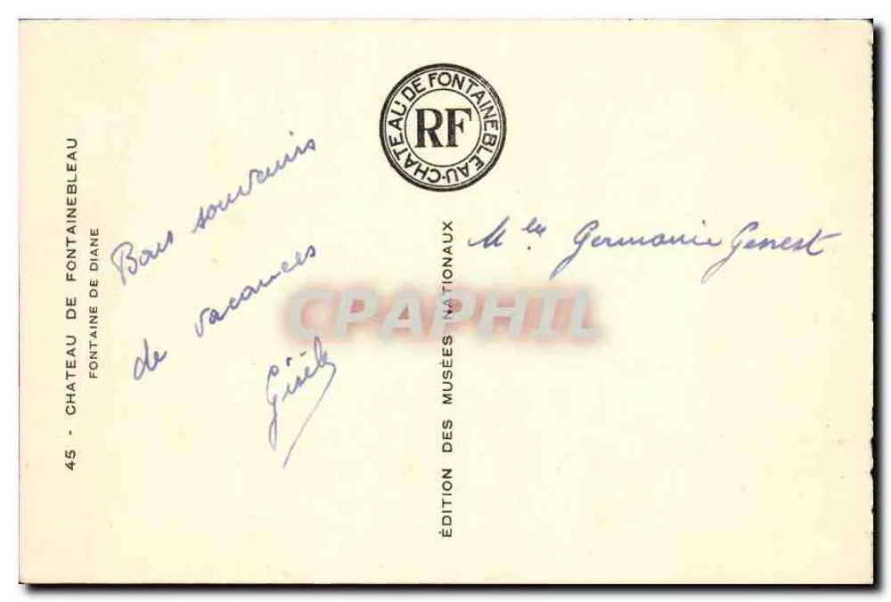 Fontäne Diane — Schloss Fontainebleau — Edition des Musées Nationaux - Rückseite