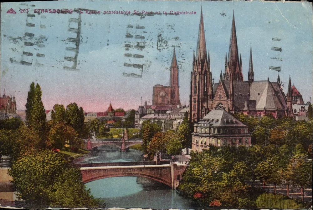 Straßburg — Die evangelische Kirche St-Paul und die Kathedrale — Cie des Arts Photomécaniques, n°207 - Vorderseite