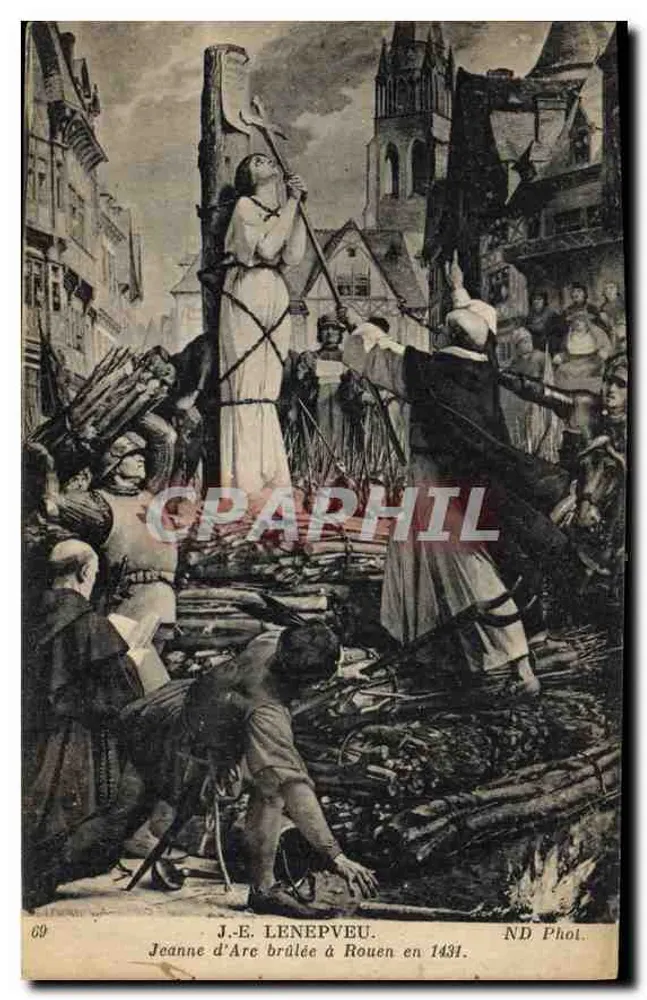 Jeanne d'Arc verbrannt in Rouen — Illustration von J.-E. LenePveu — ND Phot. - Vorderseite