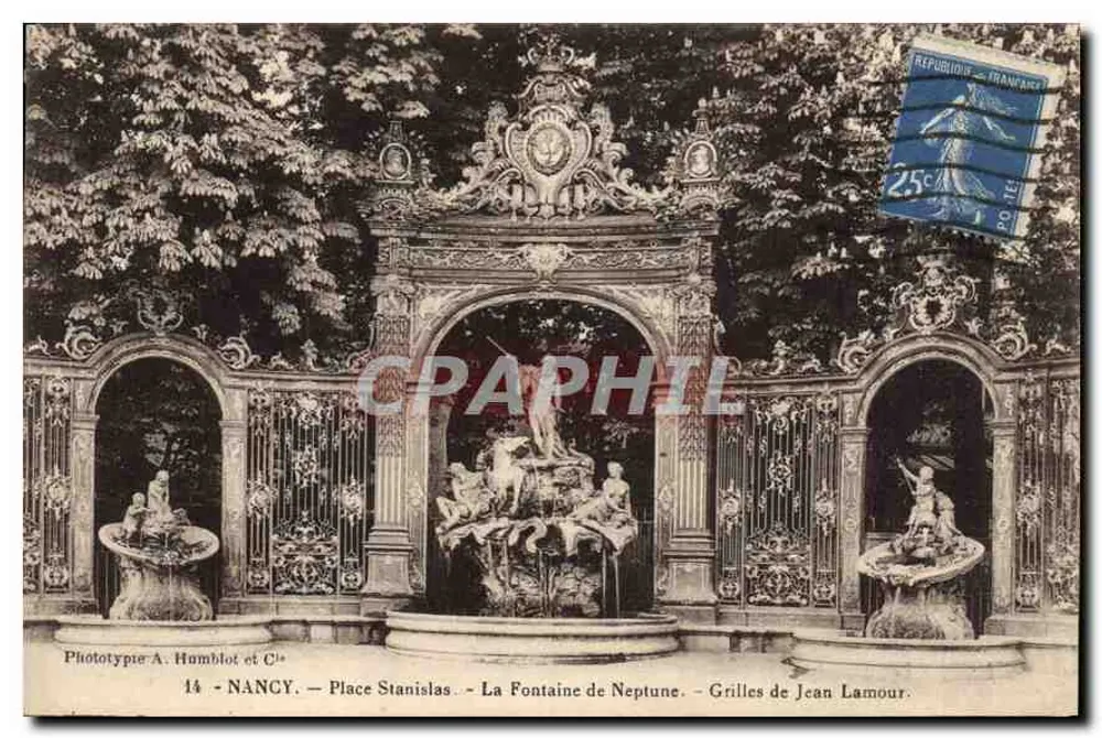 Nancy - Place Stanislas - Die Fontaine de Neptune - Eisenwerk-Gitter von Jean Lamour — Phototypie A. Humblot et Cie - Vorderseite