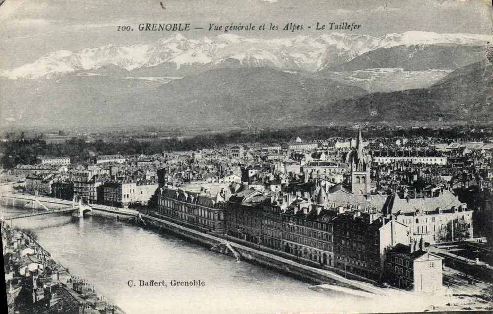 Grenoble — Allgemeiner Blick und die Alpen — Le Taillefer — C. Baffert, Grenoble - Vorderseite
