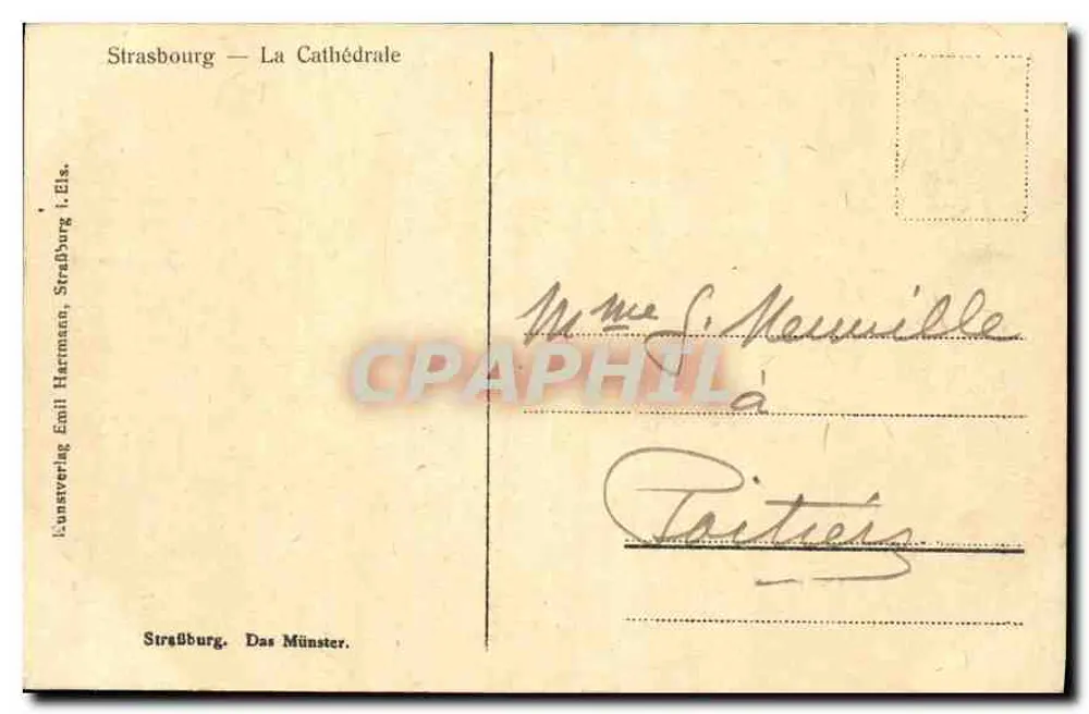 Strasbourg — A Catedral — Edição Emil Harmann, n° 1. Els. - Verso