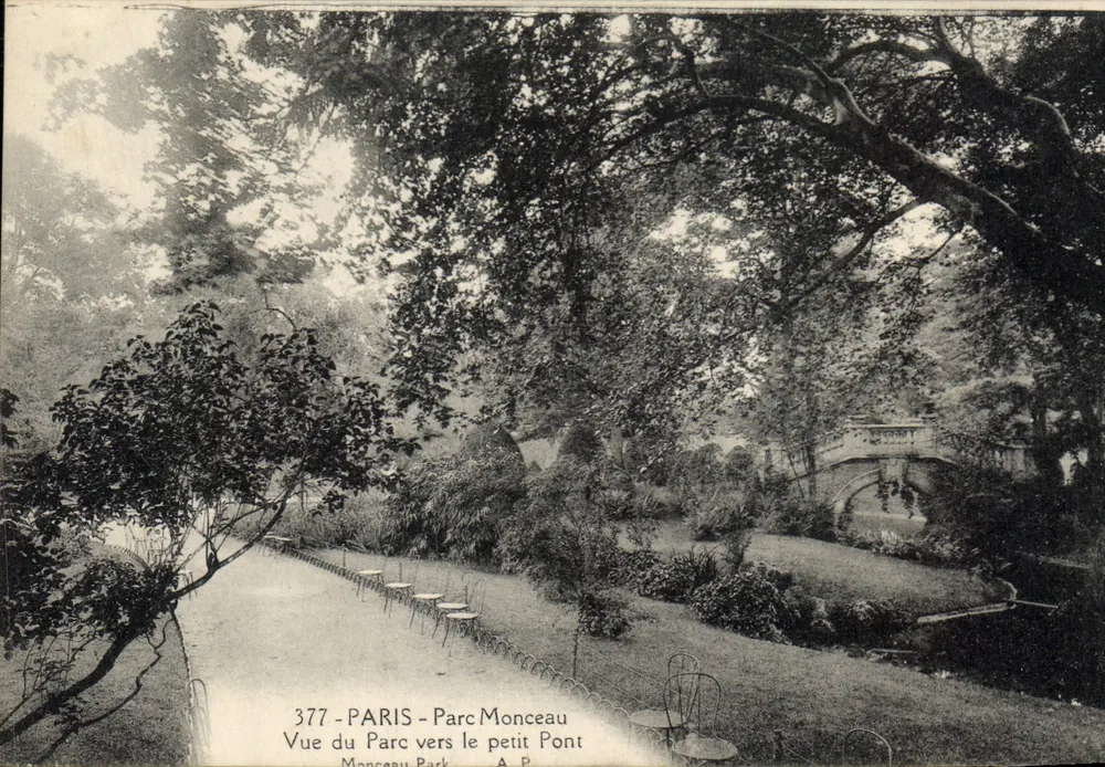 PARIS - Parc Monceau — Ansicht des Parks in Richtung kleiner Brücke — A.P. n° 377 - Vorderseite