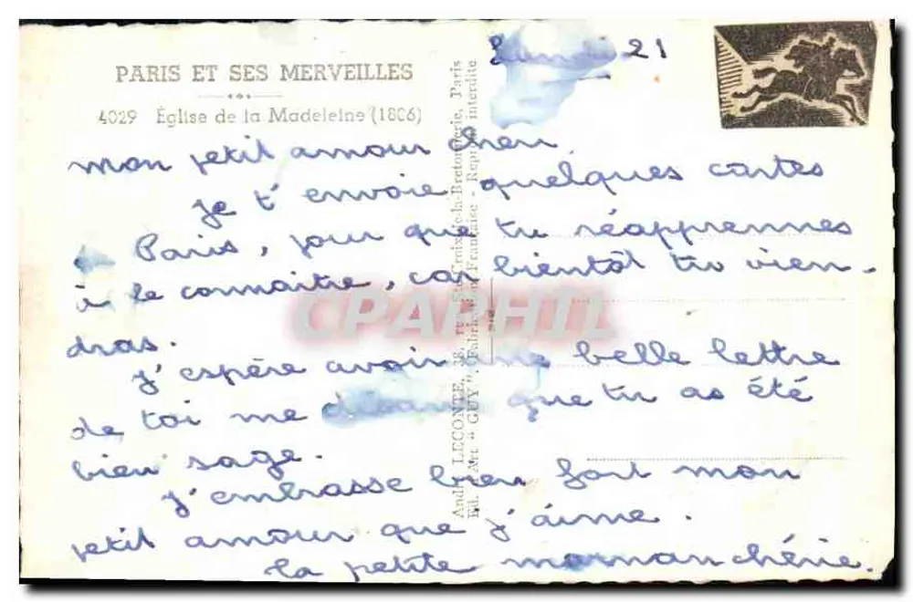 Kirche der Madeleine — Paris — Verlag Guy, Nr. 4029 - Rückseite