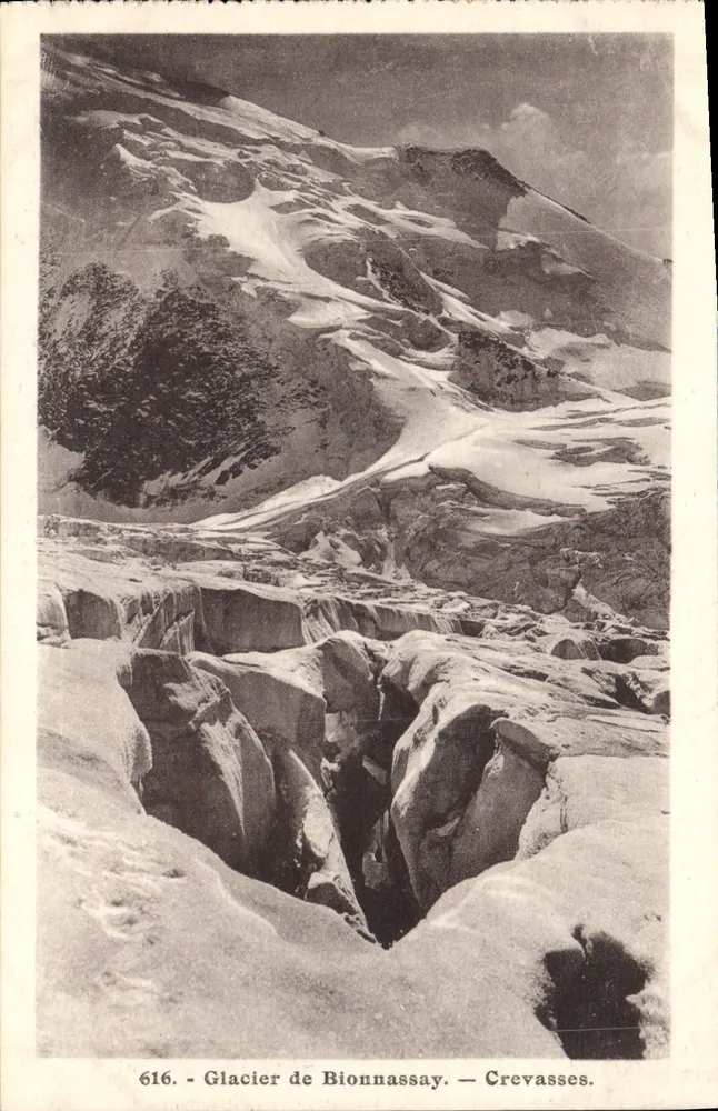 Antieke ansichtkaart van het glaciërgewelf van Bionnassay — scheuren — L. Morand, fotograaf-uitgever - M. Rèze (Haute-Savoie) - Voorkant