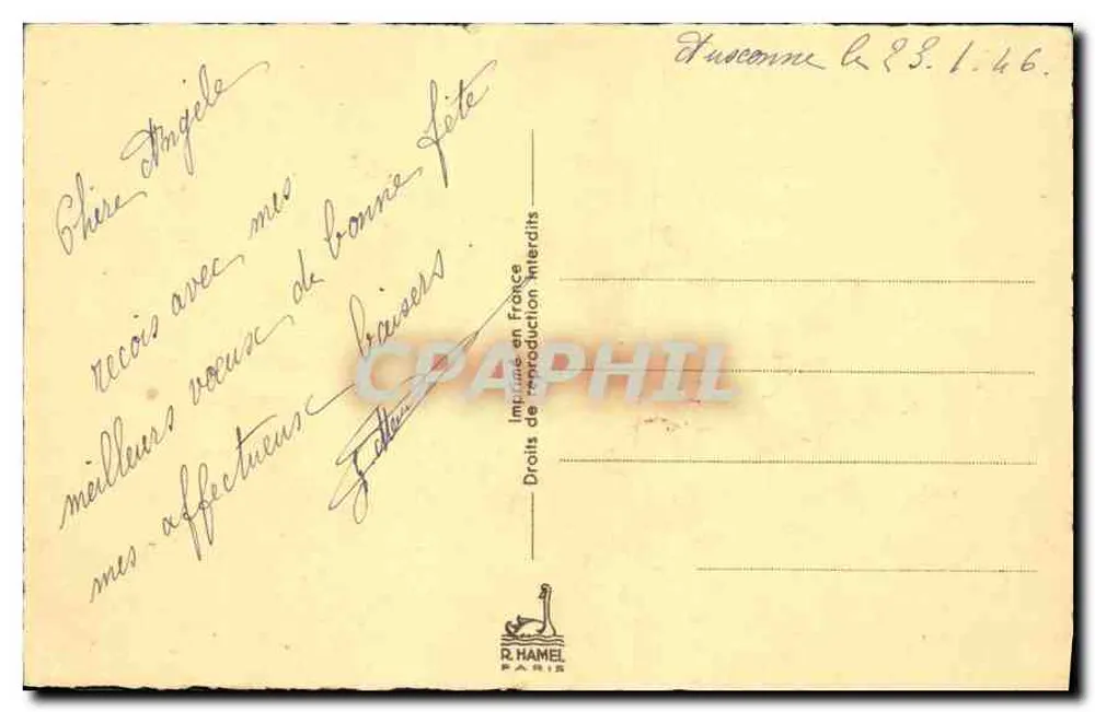 Arranjo de rosas em um cesto — Boa Festa — R. HAMEL PARIS - Verso