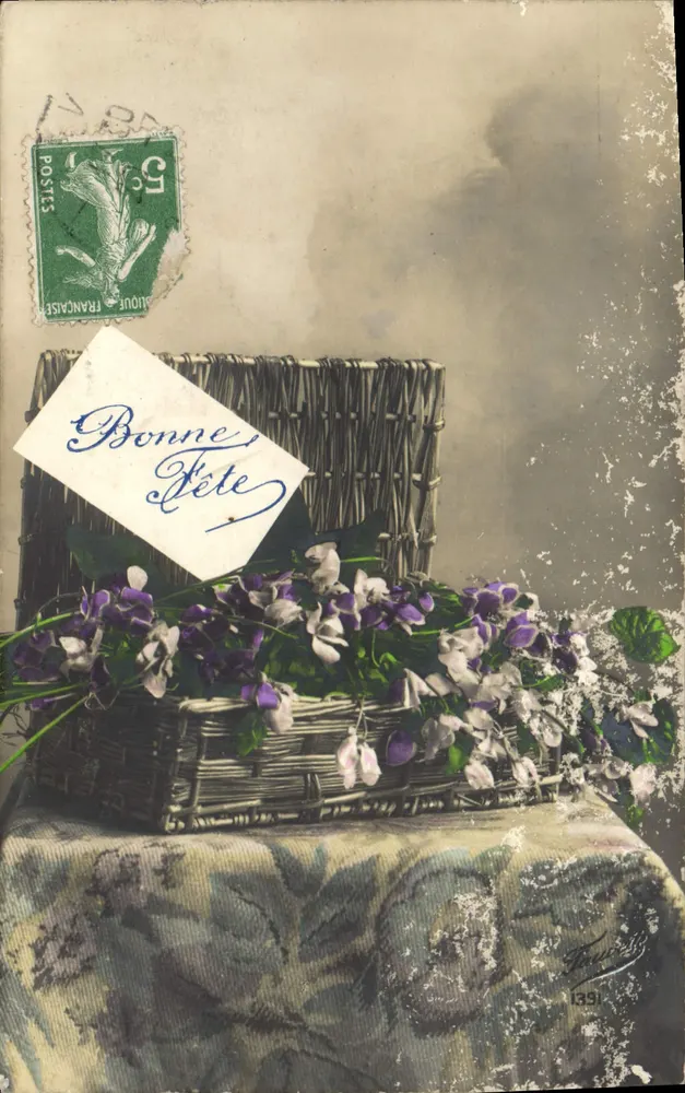 Arranjo de violetas em um cesto — editor Fracetti, n°1391 - Frente